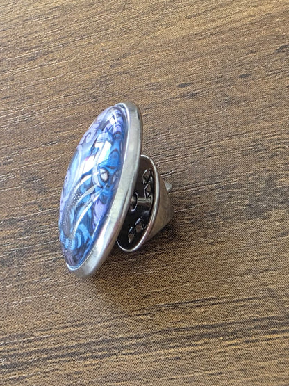 Alice in Wonderland Inspired Hellverse Cheshire Cat 20mm Stainless Steel Glass Cabochon Pin
