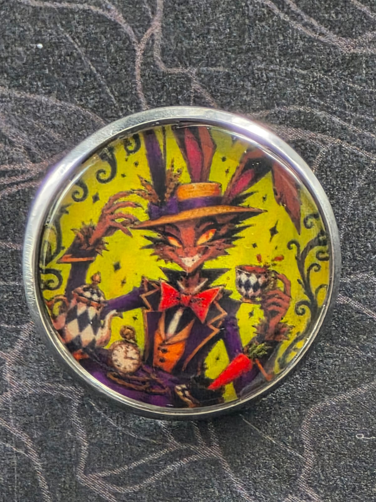Alice in Wonderland Inspired Hellverse March Hare 20mm Stainless Steel Glass Cabochon Pin