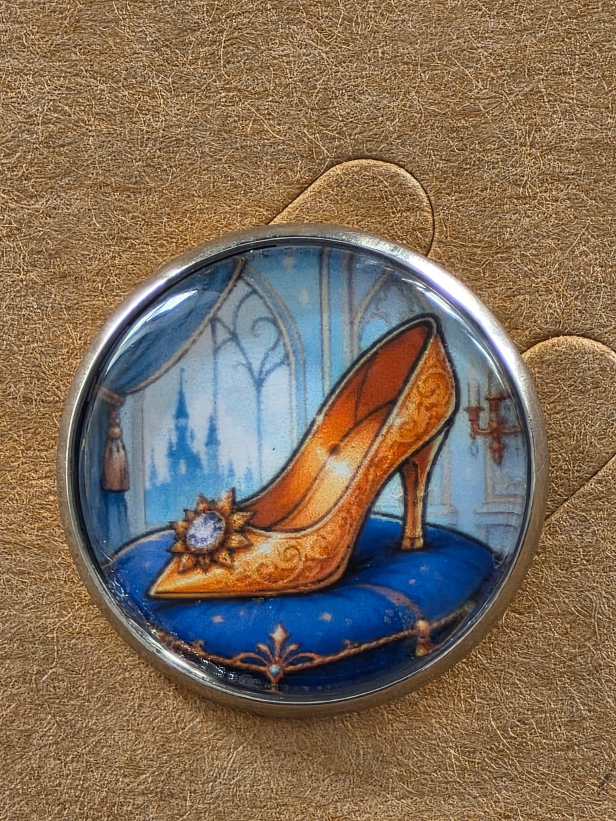 Cinderella Inspired Hellverse Golden Slipper 20mm Stainless Steel Glass Cabochon Pin