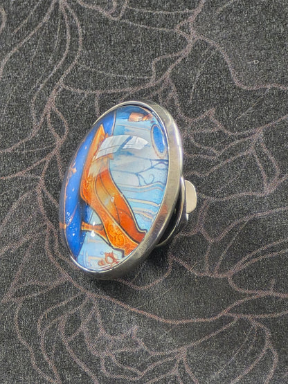 Cinderella Inspired Hellverse Golden Slipper 20mm Stainless Steel Glass Cabochon Pin