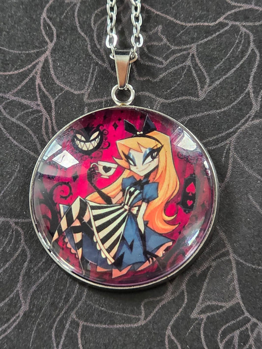 Alice in Wonderland Inspired Hellverse Alice 30mm Pendant Stainless Steel 20 Inch Necklace