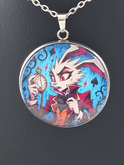 Alice in Wonderland Inspired Hellverse White Rabbit 30mm Pendant Stainless Steel 20 Inch Necklace