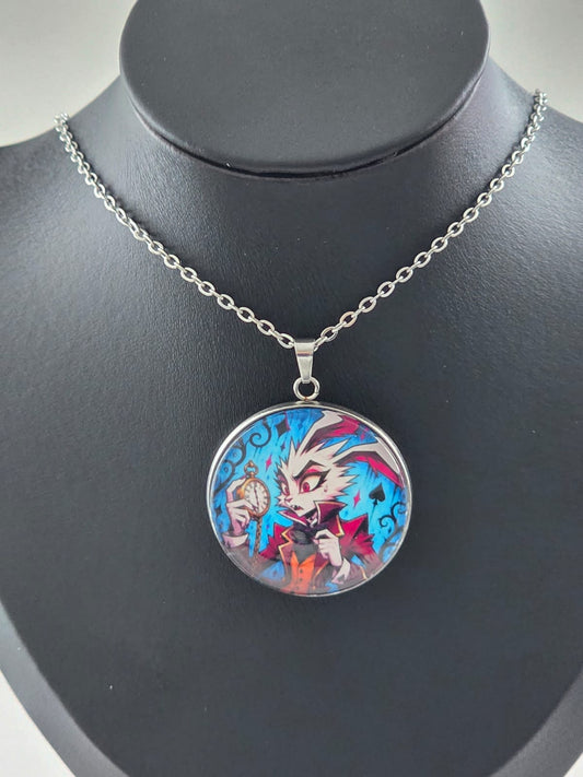 Alice in Wonderland Inspired Hellverse White Rabbit 30mm Pendant Stainless Steel 20 Inch Necklace