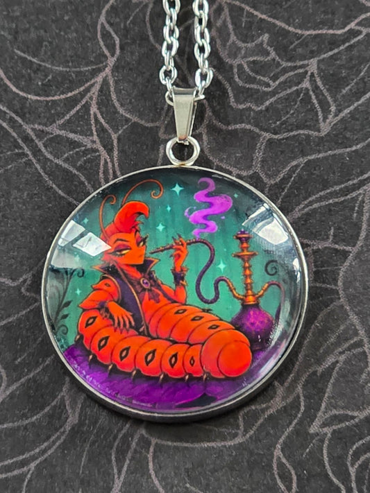Alice in Wonderland Inspired Hellverse Caterpillar 30mm Pendant Stainless Steel 20 Inch Necklace