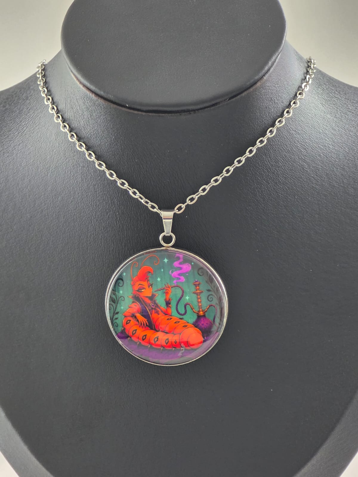 Alice in Wonderland Inspired Hellverse Caterpillar 30mm Pendant Stainless Steel 20 Inch Necklace