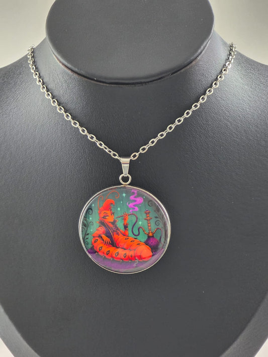 Alice in Wonderland Inspired Hellverse Caterpillar 30mm Pendant Stainless Steel 20 Inch Necklace