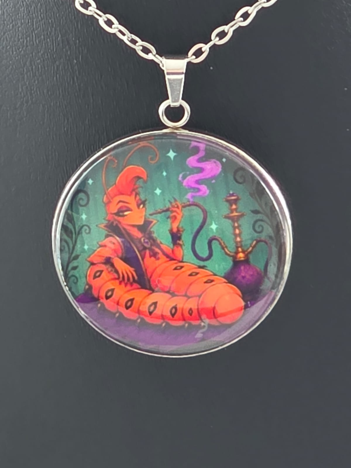 Alice in Wonderland Inspired Hellverse Caterpillar 30mm Pendant Stainless Steel 20 Inch Necklace