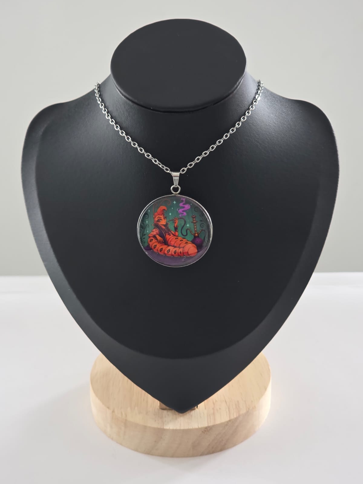 Alice in Wonderland Inspired Hellverse Caterpillar 30mm Pendant Stainless Steel 20 Inch Necklace