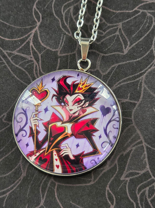 Alice in Wonderland Inspired Hellverse Queen of Hearts 30mm Pendant Stainless Steel 20 Inch Necklace