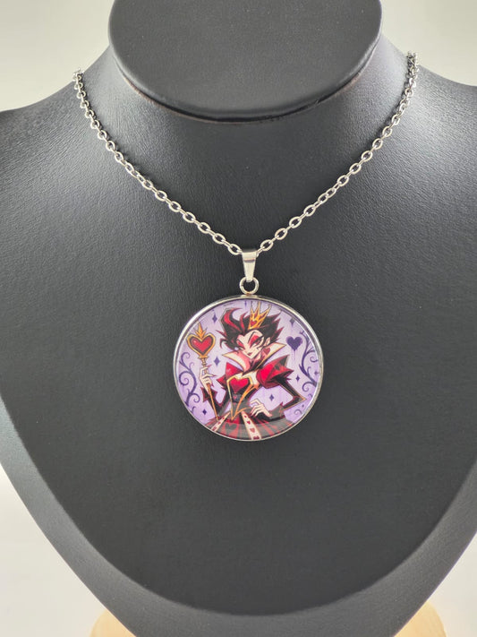 Alice in Wonderland Inspired Hellverse Queen of Hearts 30mm Pendant Stainless Steel 20 Inch Necklace