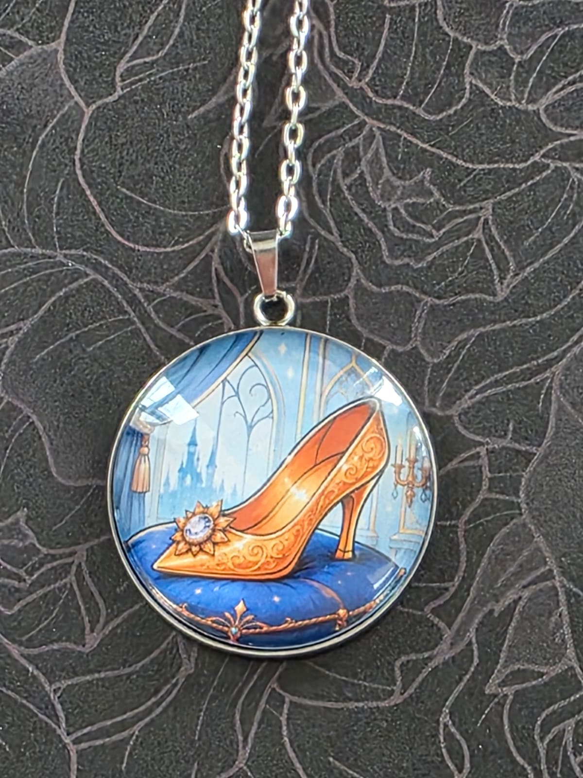 Cinderella Inspired Hellverse Golden Slipper 30mm Pendant Stainless Steel 20 Inch Necklace