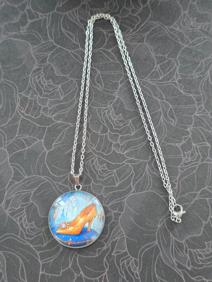 Cinderella Inspired Hellverse Golden Slipper 30mm Pendant Stainless Steel 20 Inch Necklace