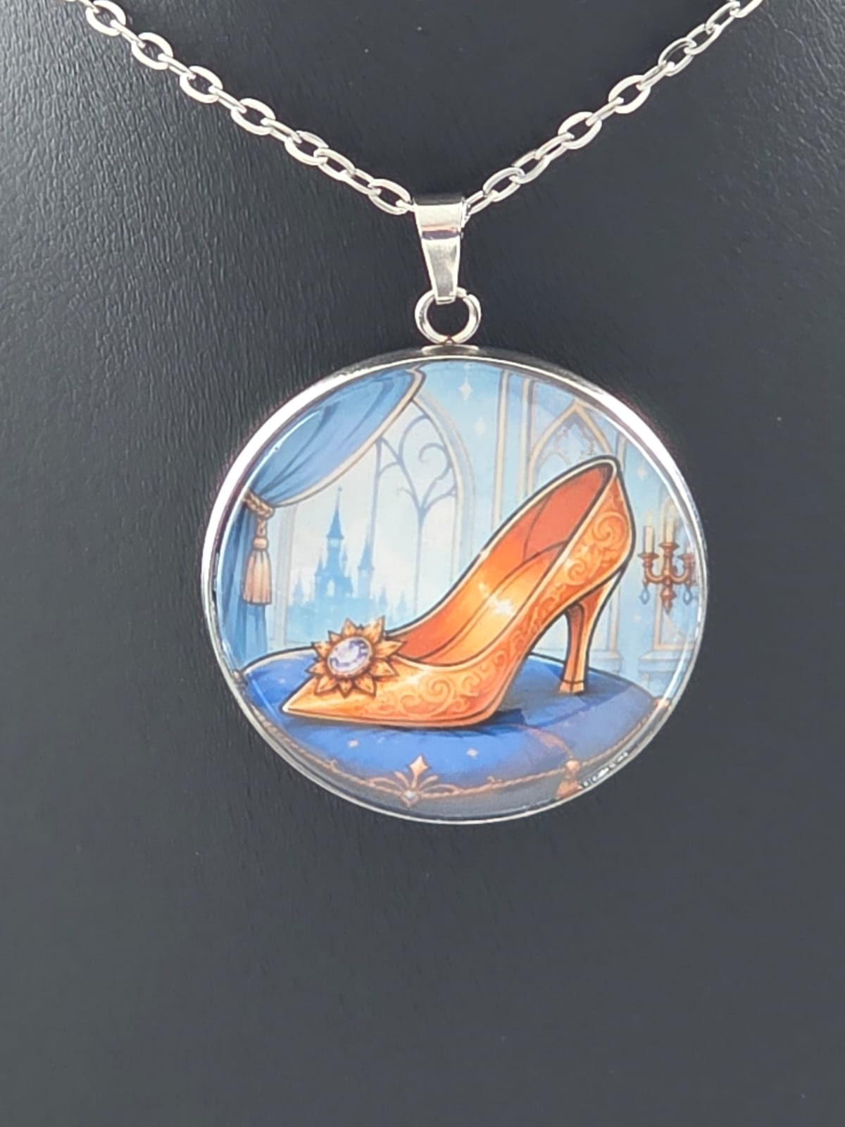 Cinderella Inspired Hellverse Golden Slipper 30mm Pendant Stainless Steel 20 Inch Necklace