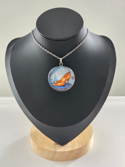 Cinderella Inspired Hellverse Golden Slipper 30mm Pendant Stainless Steel 20 Inch Necklace