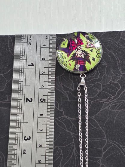 Alice in Wonderland Inspired Hellverse Hatter 30mm Pendant Stainless Steel 20 Inch Necklace