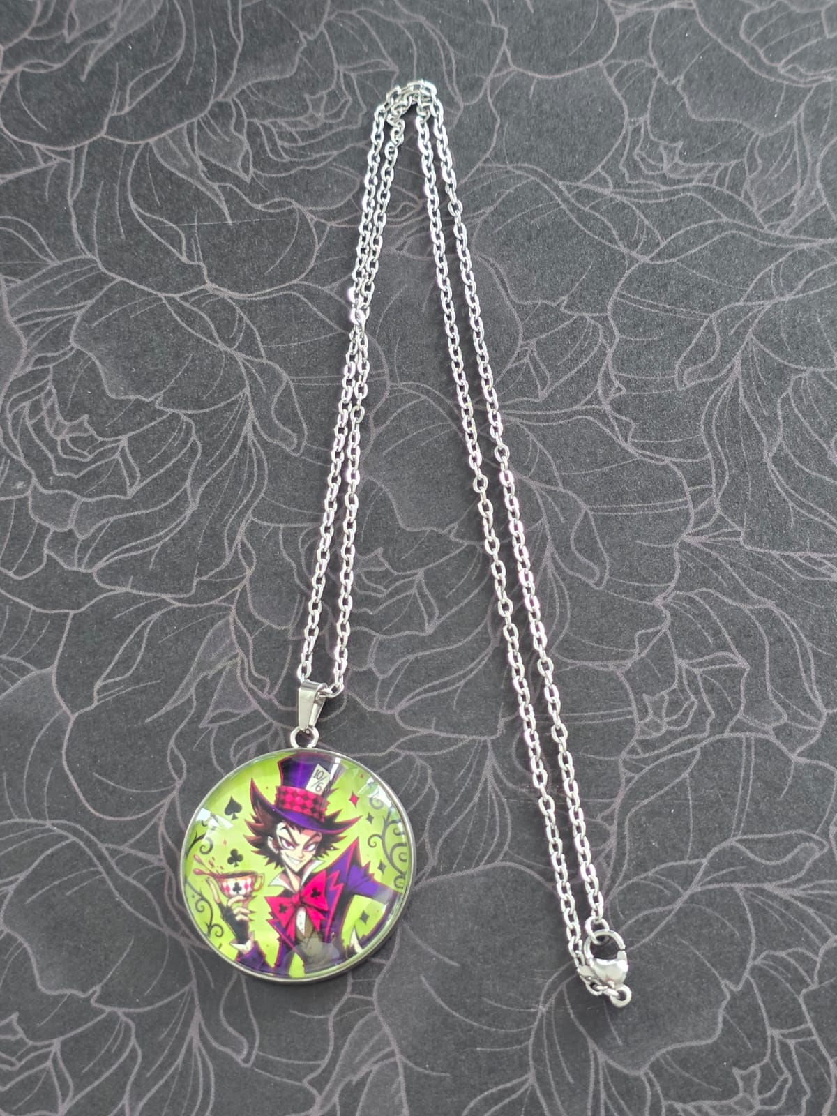 Alice in Wonderland Inspired Hellverse Hatter 30mm Pendant Stainless Steel 20 Inch Necklace