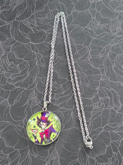 Alice in Wonderland Inspired Hellverse Hatter 30mm Pendant Stainless Steel 20 Inch Necklace