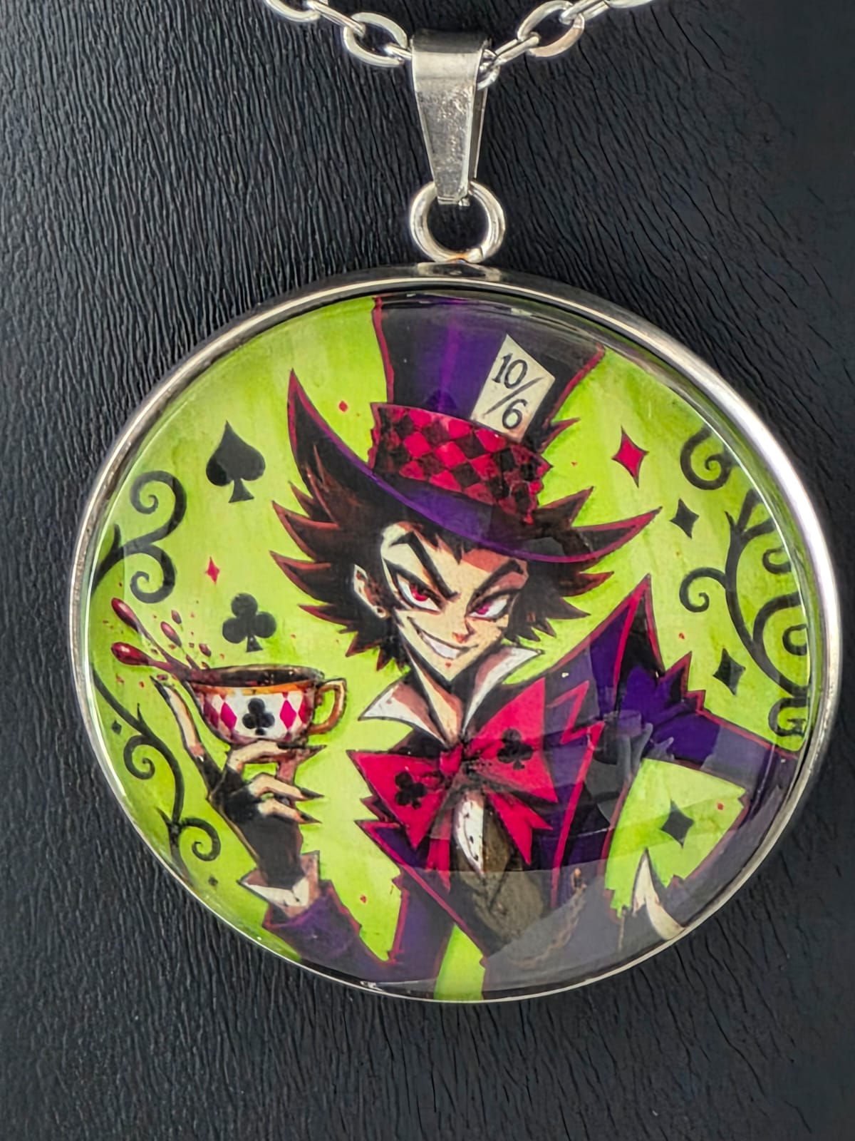 Alice in Wonderland Inspired Hellverse Hatter 30mm Pendant Stainless Steel 20 Inch Necklace