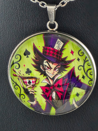 Alice in Wonderland Inspired Hellverse Hatter 30mm Pendant Stainless Steel 20 Inch Necklace