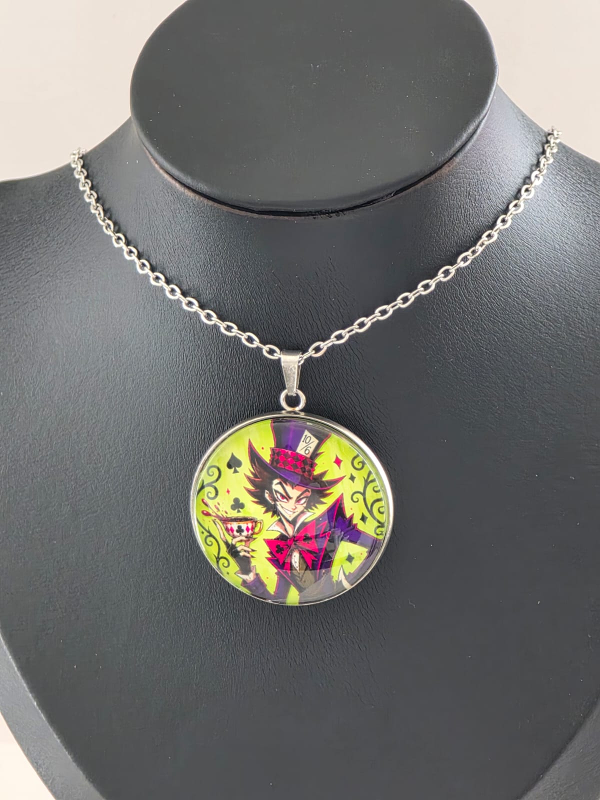Alice in Wonderland Inspired Hellverse Hatter 30mm Pendant Stainless Steel 20 Inch Necklace