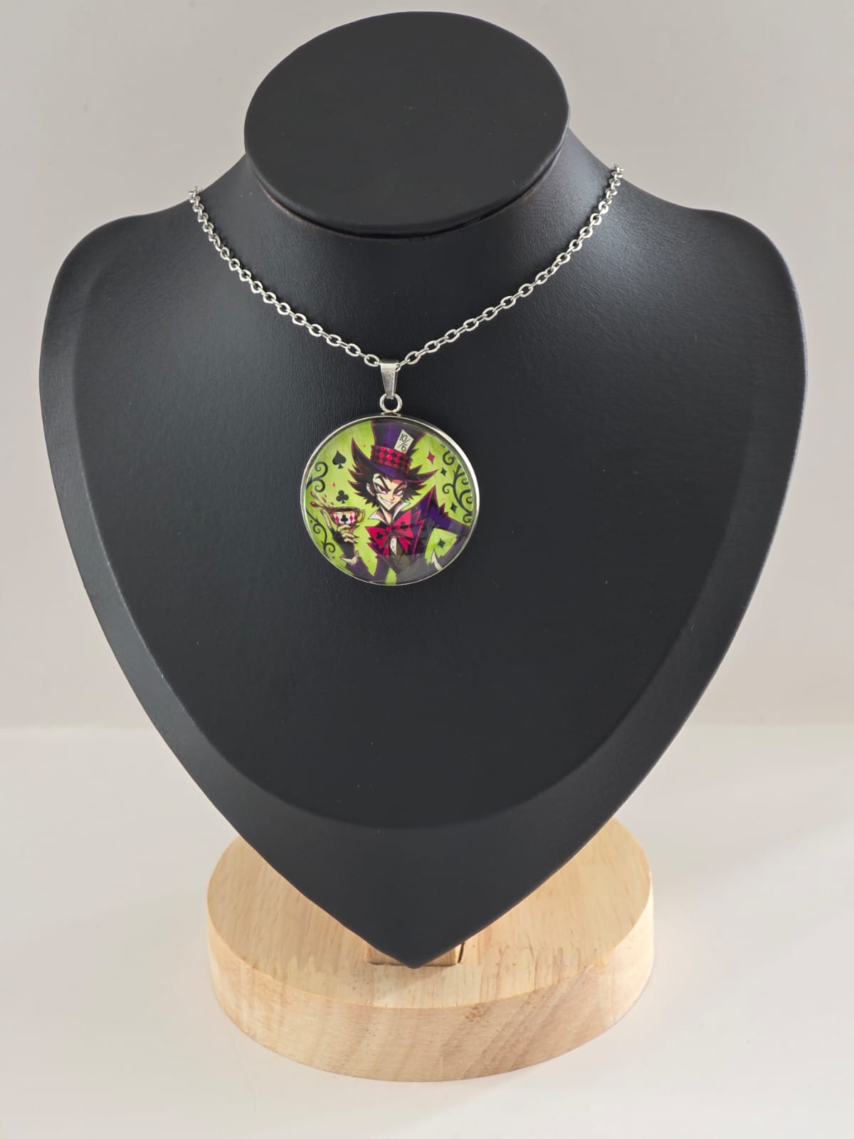 Alice in Wonderland Inspired Hellverse Hatter 30mm Pendant Stainless Steel 20 Inch Necklace