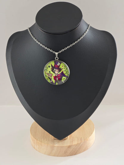 Alice in Wonderland Inspired Hellverse Hatter 30mm Pendant Stainless Steel 20 Inch Necklace