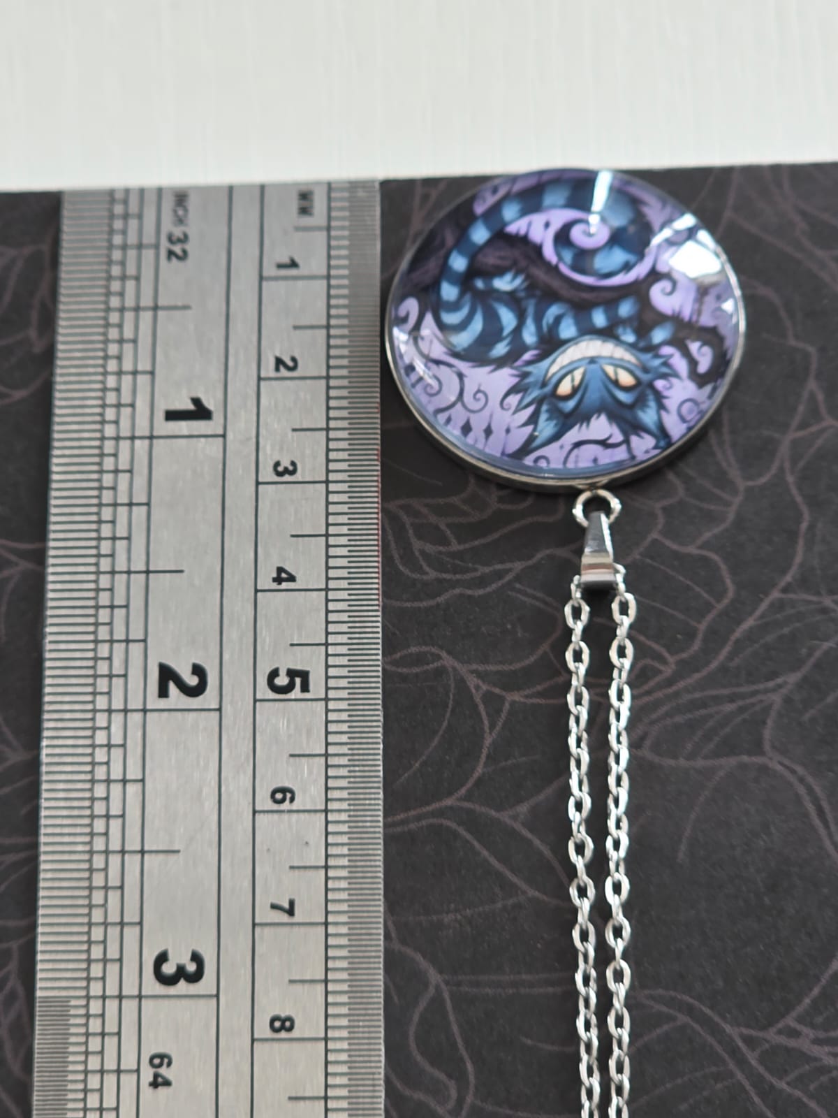 Alice in Wonderland Inspired Hellverse Cheshire Cat 30mm Pendant Stainless Steel 20 Inch Necklace