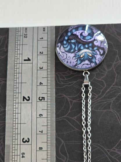 Alice in Wonderland Inspired Hellverse Cheshire Cat 30mm Pendant Stainless Steel 20 Inch Necklace