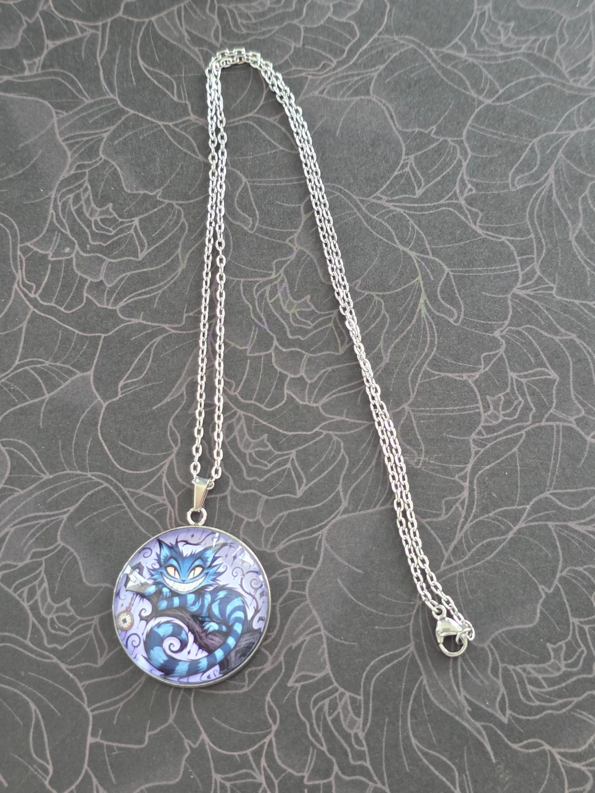 Alice in Wonderland Inspired Hellverse Cheshire Cat 30mm Pendant Stainless Steel 20 Inch Necklace