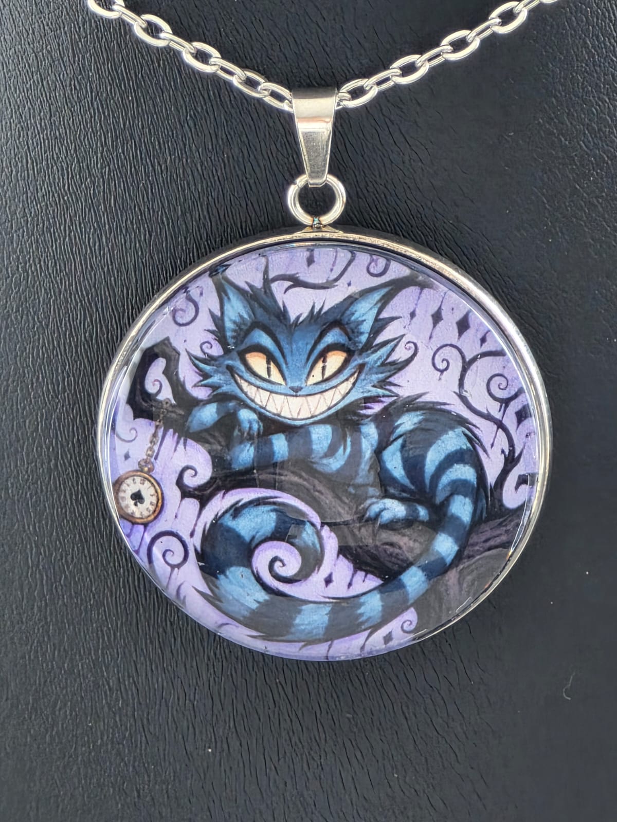 Alice in Wonderland Inspired Hellverse Cheshire Cat 30mm Pendant Stainless Steel 20 Inch Necklace