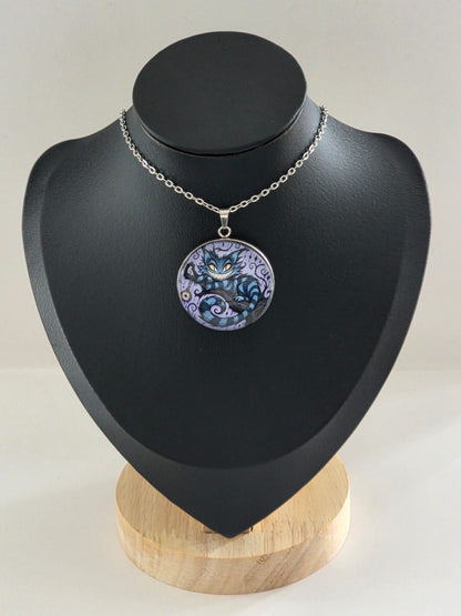 Alice in Wonderland Inspired Hellverse Cheshire Cat 30mm Pendant Stainless Steel 20 Inch Necklace
