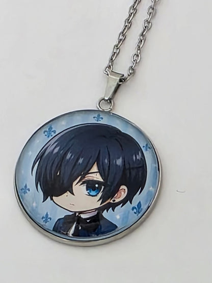Black Butler (Kuroshitsuji) Inspired Ciel 30mm Pendant Stainless Steel 20 Inch Necklace