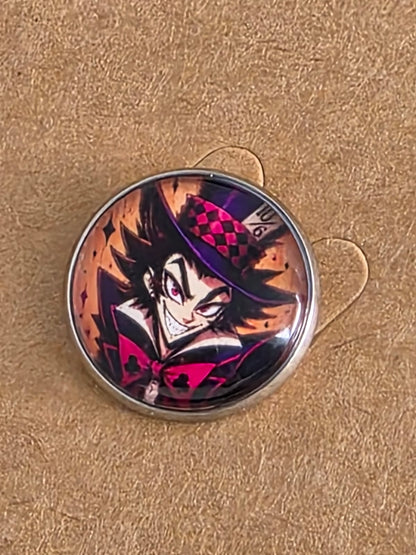Alice in Wonderland Inspired Hellverse Hatter 20mm Stainless Steel Glass Cabochon Pin