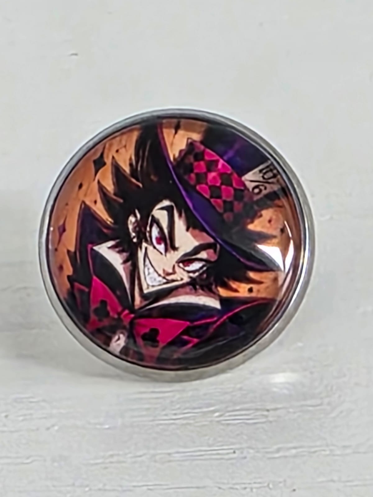 Alice in Wonderland Inspired Hellverse Hatter 20mm Stainless Steel Glass Cabochon Pin