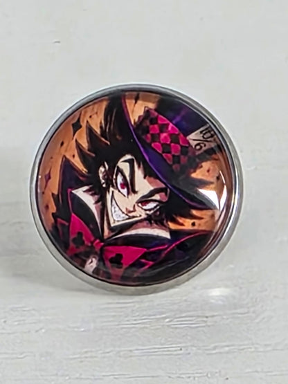 Alice in Wonderland Inspired Hellverse Hatter 20mm Stainless Steel Glass Cabochon Pin