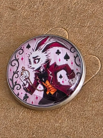 Alice in Wonderland Inspired Hellverse White Rabbit 20mm Stainless Steel Glass Cabochon Pin
