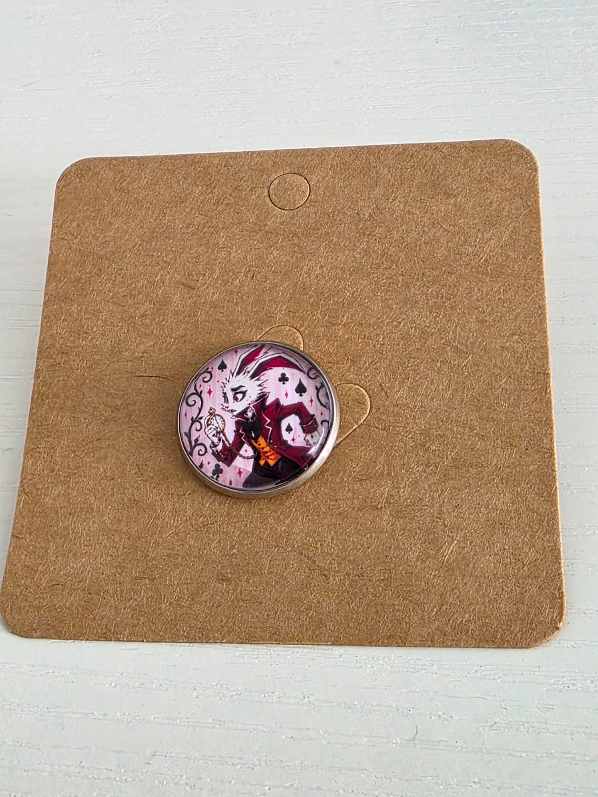 Alice in Wonderland Inspired Hellverse White Rabbit 20mm Stainless Steel Glass Cabochon Pin