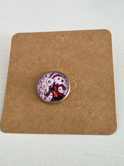 Alice in Wonderland Inspired Hellverse White Rabbit 20mm Stainless Steel Glass Cabochon Pin