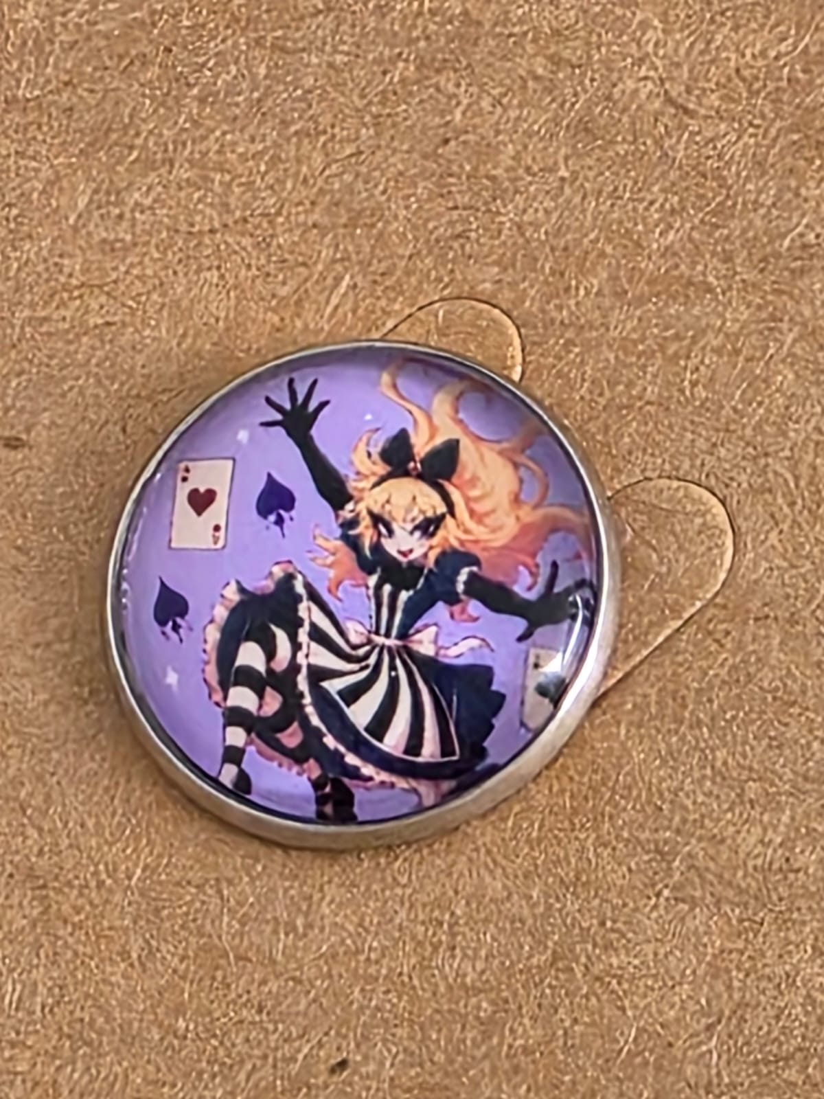 Alice in Wonderland Inspired Hellverse Alice 20mm Stainless Steel Glass Cabochon Pin