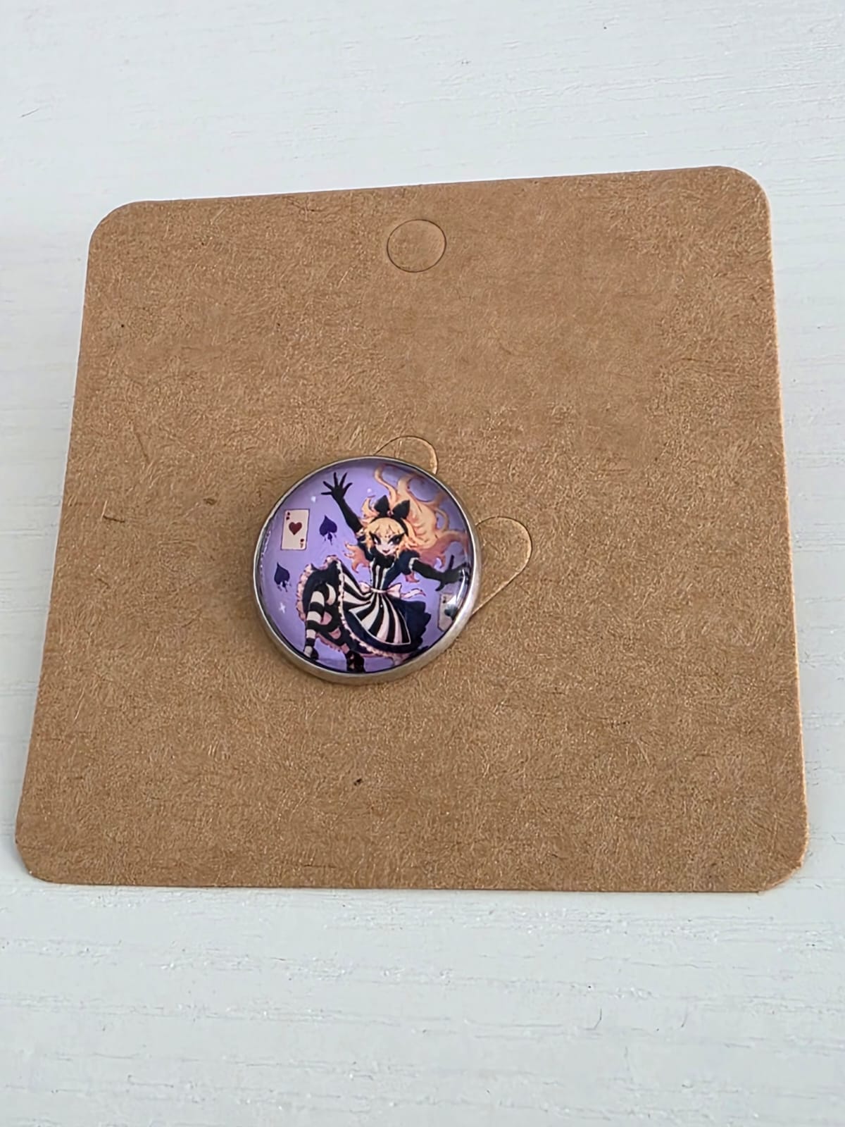 Alice in Wonderland Inspired Hellverse Alice 20mm Stainless Steel Glass Cabochon Pin