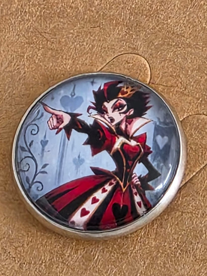 Alice in Wonderland Inspired Hellverse Queen of Hearts 20mm Stainless Steel Glass Cabochon Pin