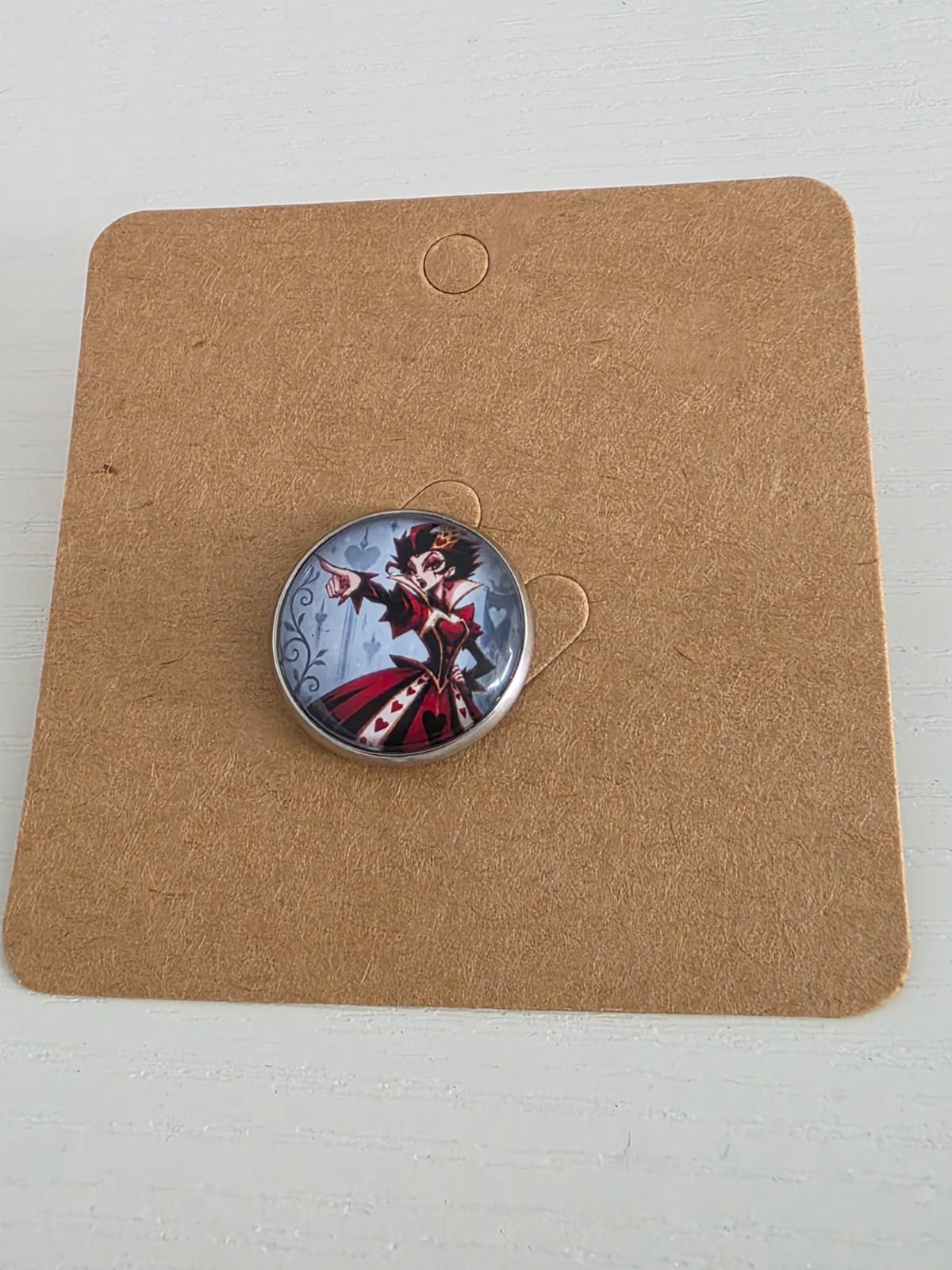 Alice in Wonderland Inspired Hellverse Queen of Hearts 20mm Stainless Steel Glass Cabochon Pin