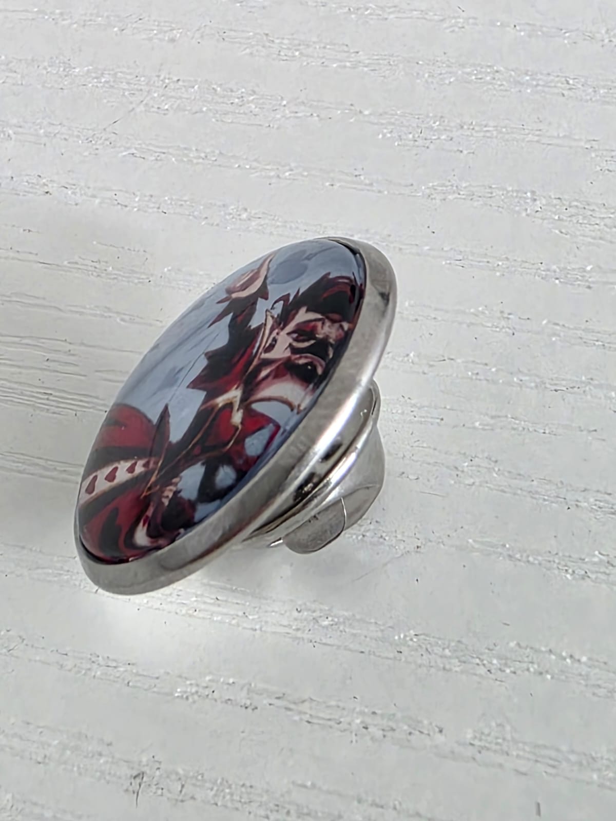 Alice in Wonderland Inspired Hellverse Queen of Hearts 20mm Stainless Steel Glass Cabochon Pin