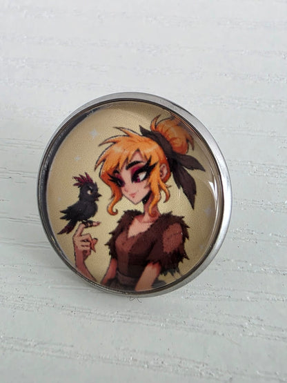 Cinderella Inspired Hellverse Cinderella in Rags & Bird 20mm Stainless Steel Glass Cabochon Pin
