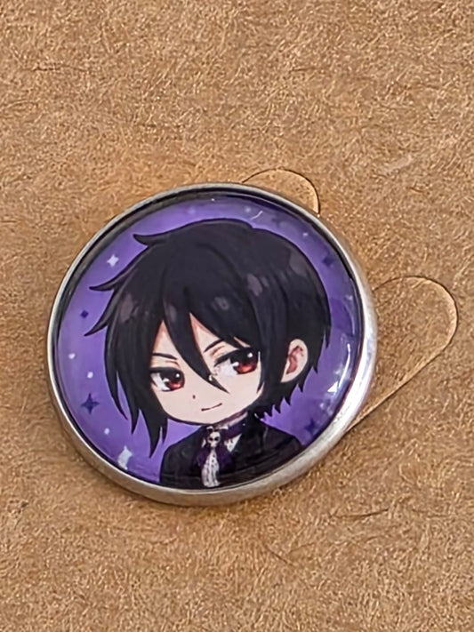 Black Butler (Kuroshitsuji) Inspired Sebastian 20mm Stainless Steel Glass Cabochon Pin