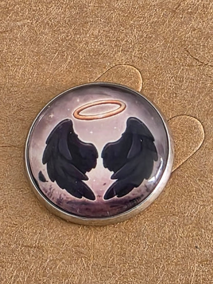 Good Omens Inspired Halo Wings 20mm Stainless Steel Glass Cabochon Pin