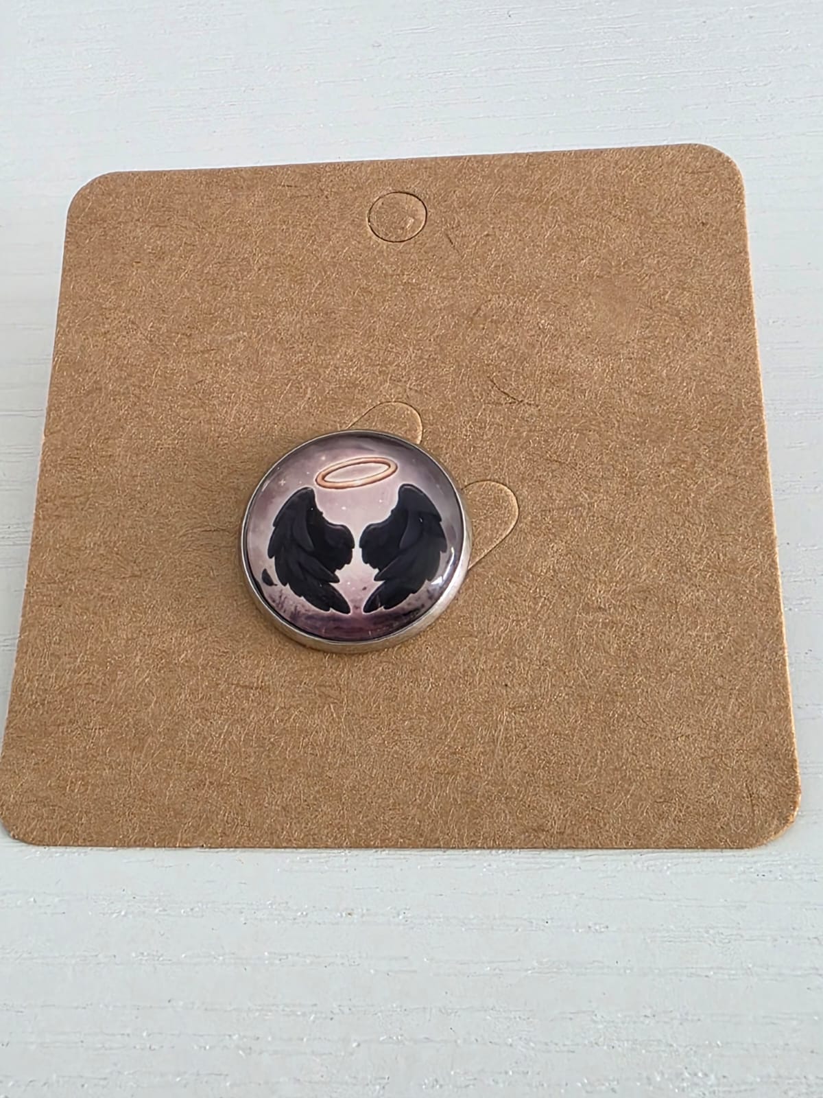 Good Omens Inspired Halo Wings 20mm Stainless Steel Glass Cabochon Pin
