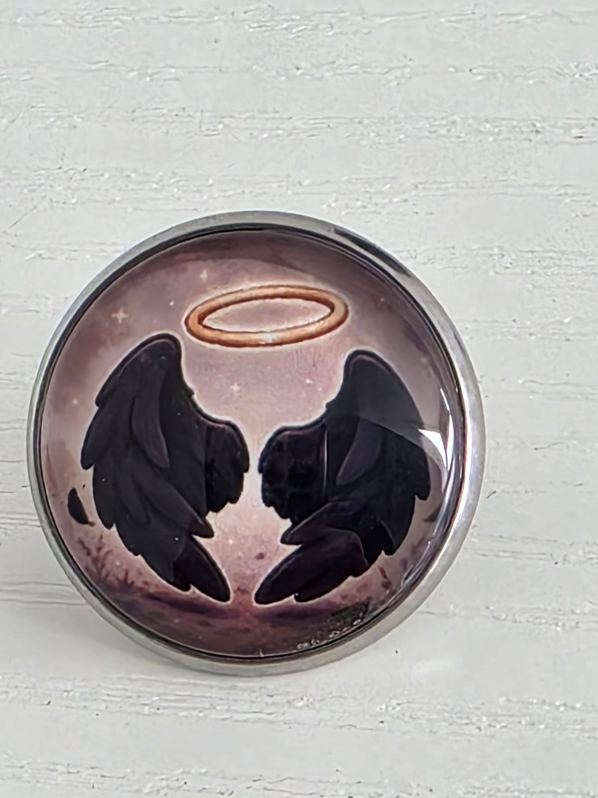 Good Omens Inspired Halo Wings 20mm Stainless Steel Glass Cabochon Pin