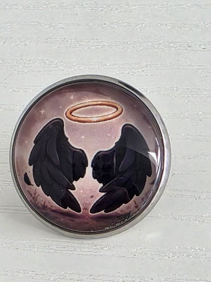 Good Omens Inspired Halo Wings 20mm Stainless Steel Glass Cabochon Pin