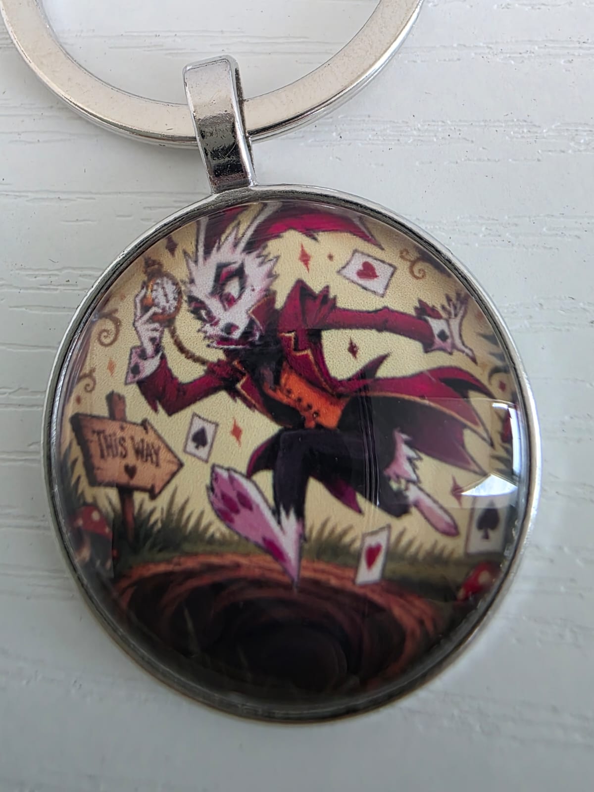 Alice in Wonderland Inspired Hellverse White Rabbit 25mm Glass Cabochon Keyring